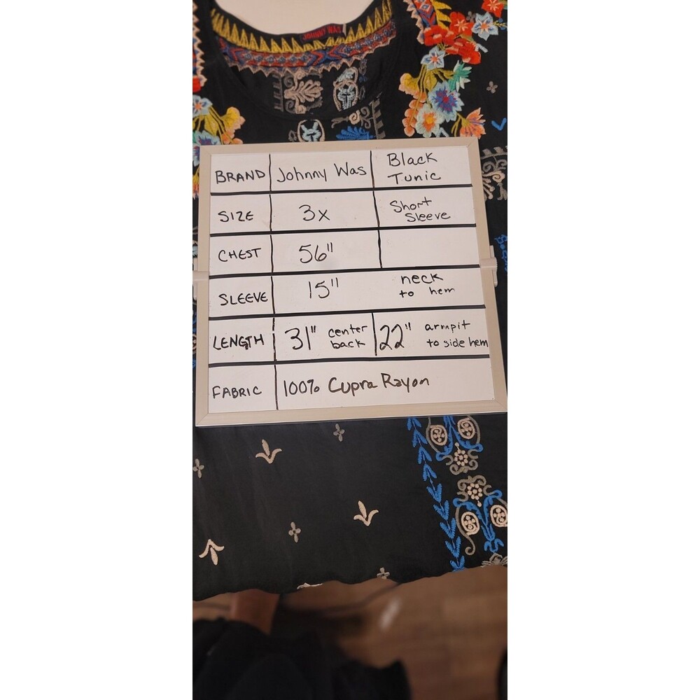 JOHNNY WAS 3x BLACK MULTI Tunic - Embroidered Cupra - short sleeve Shirt Blouse - Picture 2 of 13